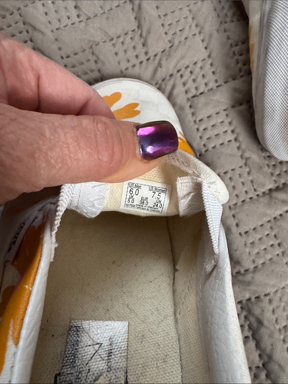 Vans Cream Slip-On Sneakers with Orange and Pink Floral Design - Picture 6 of 6